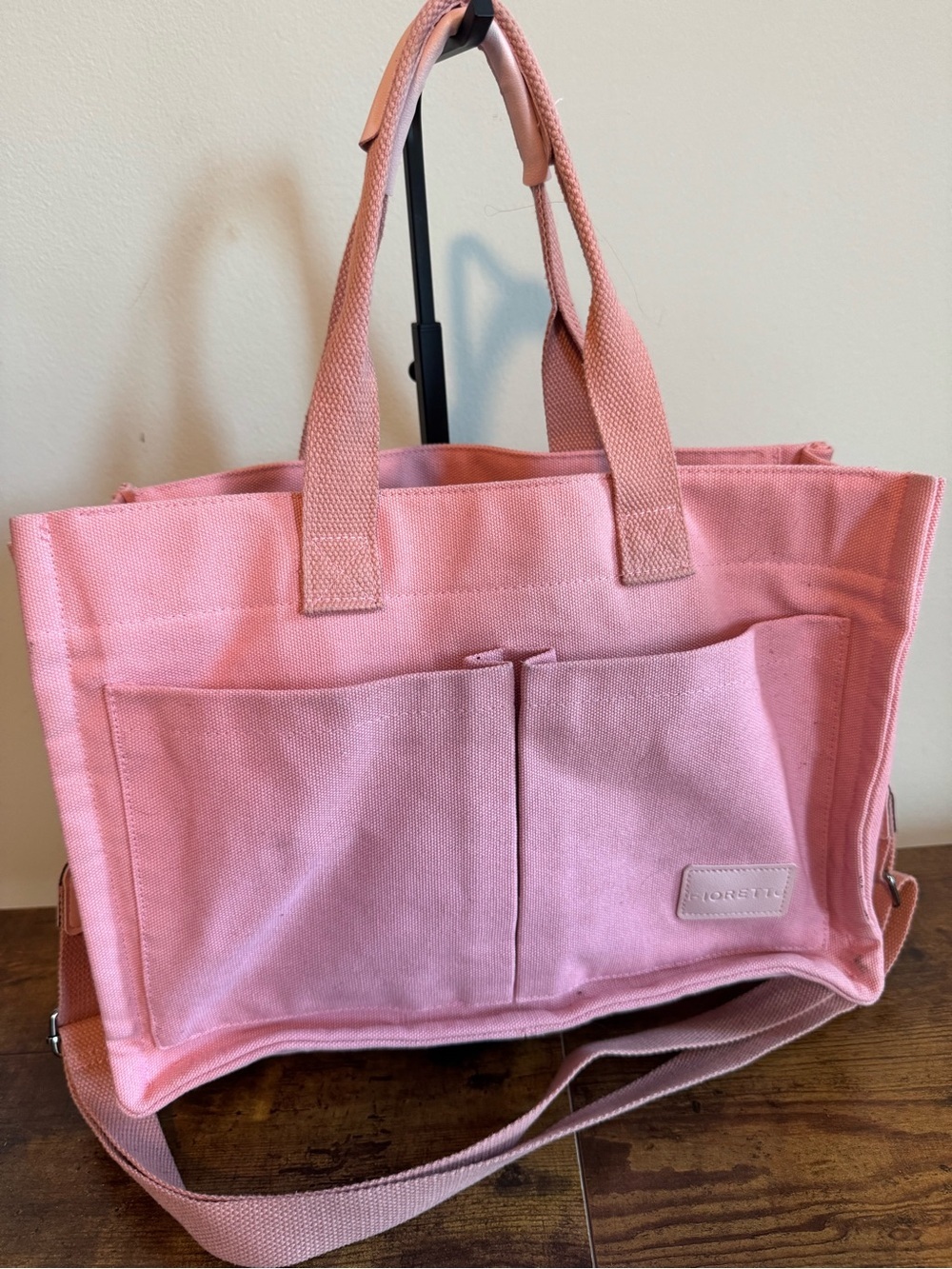 Fioretto Pink Canvas Tote Bag with Shoulder Strap